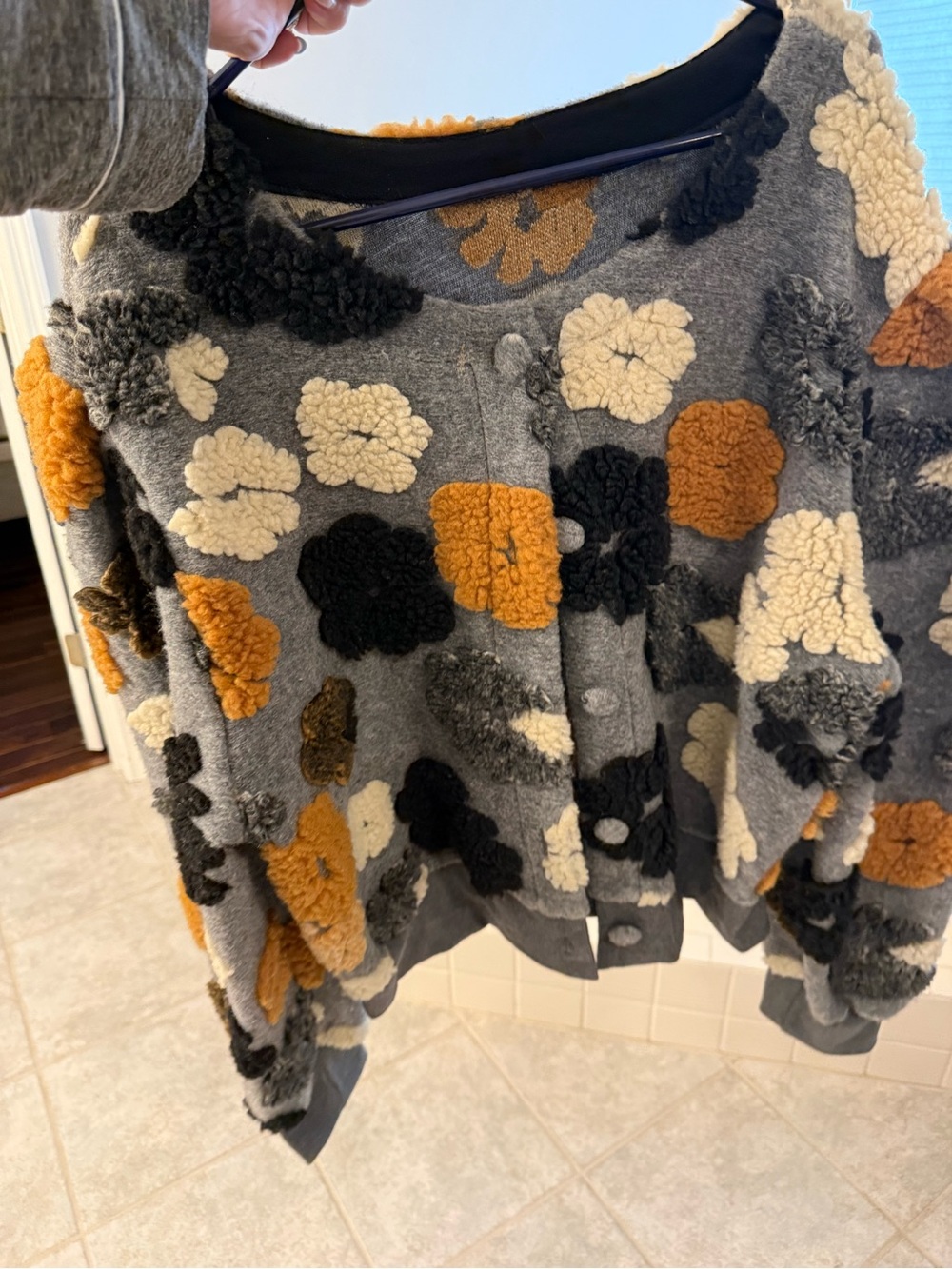 Able Gray Varsity Jacket with Cream, Black and Mustard Appliqué